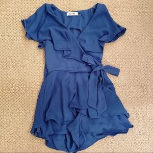 DO+BE Blue Backless Wrap Skort Romper